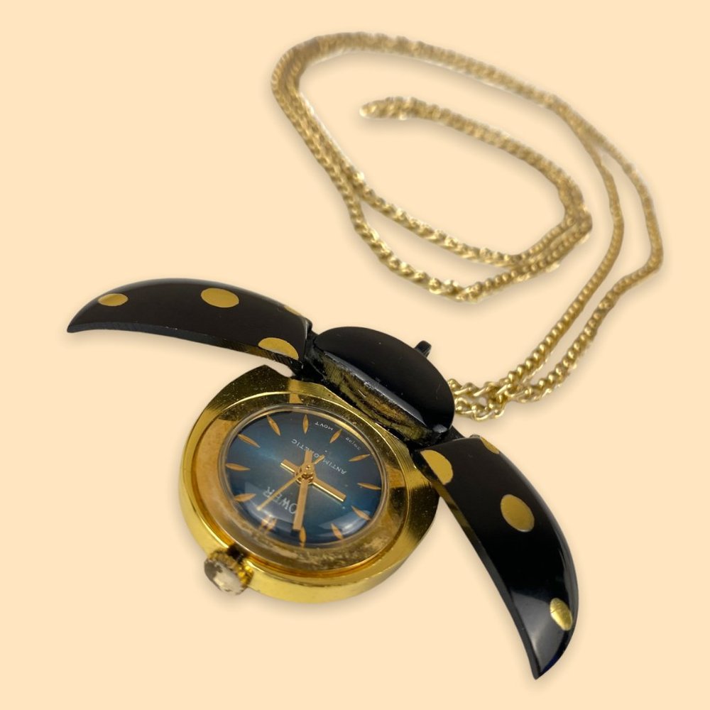 Vintage 1940s TOWER Aluminum Ladybug Cicada Swiss Move Pendant Watch